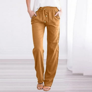 Women's Linen Pants Clearance Loose Summer Lounge Pants Linen Flowy Palazzo Elastic Wasit Pants Boho High Waisted Todays Deals In Clearance