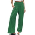 thumbnail image 1 of Women's Linen Pants High Waist Wide Leg Palazzo Pants For Women Smocked Elastic Waist Loose Comfy Casual Pajama Pants Pockets, Women's Casual Pants S, 1 of 6