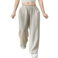 thumbnail image 1 of Women's Linen Pants Mid Waisted Wide Leg Casual Loose Fit Trousers with Pockets Solid Lightweight Pants (2XL, Beige), 1 of 5