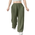 thumbnail image 1 of Women's Linen Pants Mid Waisted Wide Leg Casual Loose Fit Trousers with Pockets Solid Lightweight Pants (L, Army Green), 1 of 5