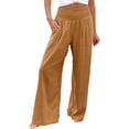 thumbnail image 1 of Women's Linen Pants Summer Fashion Casual Comfy Flowy Wide Leg Trousers Beach Holiday High Waisted Loung Pants with Pockets, 1 of 5