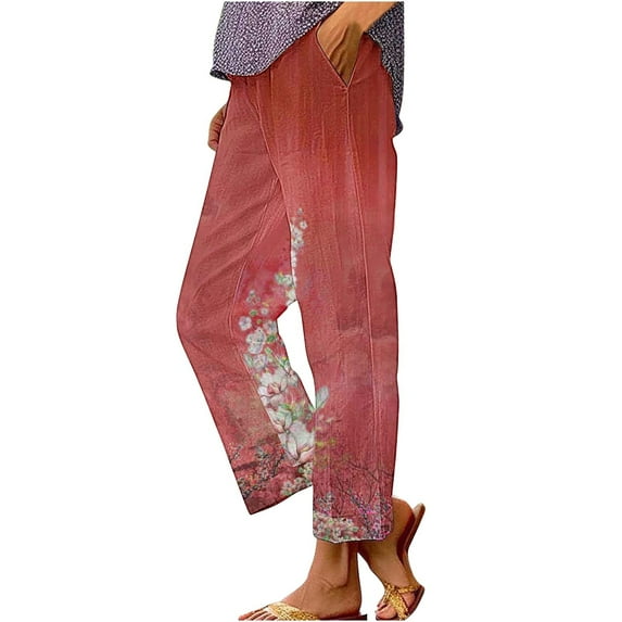 Women's Linen Pants Summer Linen Pants For Women Wide Leg Boho Pants Loose Palazzo Pants Floral Pants With And Pockets, Women's Casual Pants XXL