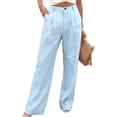 thumbnail image 1 of Women's Linen Pants Wide Leg Work Dress Pants Casual Business Pants with Pockets Sky Blue 2XL, 1 of 4