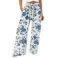 thumbnail image 1 of Women's Linen Pants Women'S Retro Printed Fashionable Drawstring Loose Pants High Waisted Casual Pants Wide Leg Pants, Women's Casual Pants S, 1 of 5