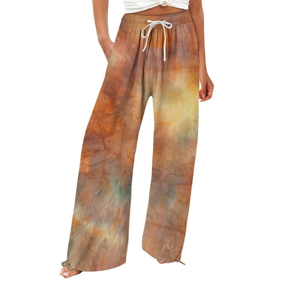 Women's Linen Pants Women'S Retro Printed Fashionable Drawstring Loose Pants High Waisted Casual Pants Wide Leg Pants, Women's Casual Pants XXL