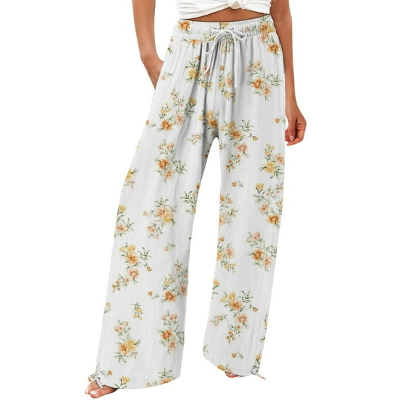 Women's Linen Pants Women'S Retro Printed Fashionable Drawstring Loose Pants High Waisted Casual Pants Wide Leg Pants, Women's Casual Pants XXXL