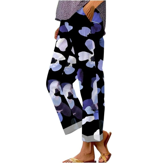 Women's Linen Pants Women'S Retro Printed Loose Pocket Patchwork Casual Cotton And Linen Pants, Women's Casual Pants XXXL