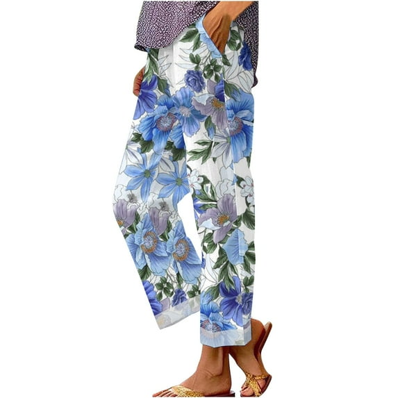 Women's Linen Pants Women'S Retro Printed Loose Pocket Patchwork Casual Cotton And Linen Pants, Women's Casual Pants XXXXL