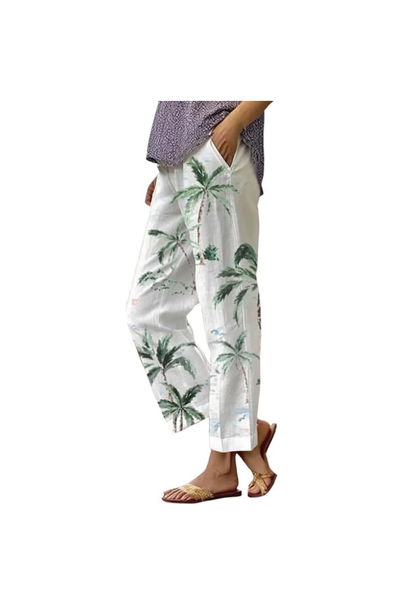 Women's Linen Pants Women'S Summer Drawstring Pocket Flower Flower Casual Loose Comfortable Cotton Linen Casual Pants, Women's Casual Pants XXXL