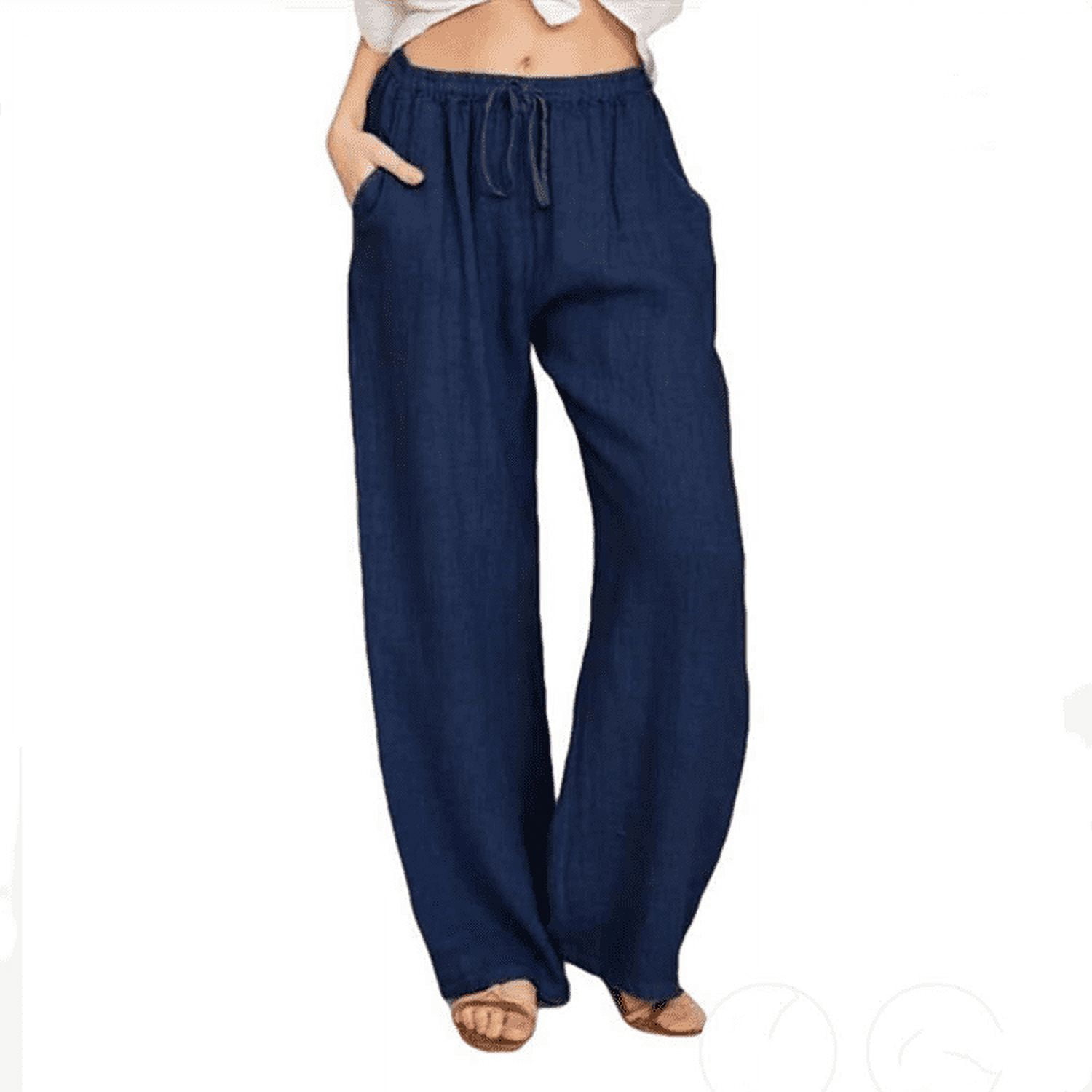 Women's Linen Plus Size High Waisted Loose Fit Pants Drawstring Closure  Gothic Trousers for Women