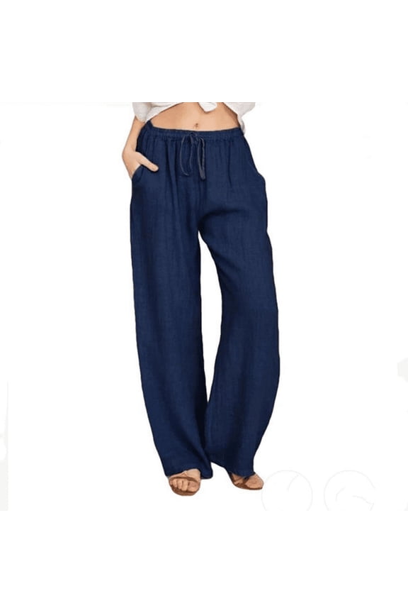 Women's Linen Plus Size High Waisted Loose Fit Pants Drawstring Closure Gothic Trousers for Women