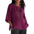 thumbnail image 1 of Women's Linen Plus Size Loose Casual 3/4 Sleeve Baggy Peasant Blouse, 1 of 2