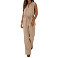 thumbnail image 1 of Women's Linen Sets V Neck Sleeveless Tunic Tank Tops & Wide Leg Pants Loose Fit Casual Homewear Fashion Trendy Loungewear 2026 Summer Beach Vacation Outfits, 1 of 9