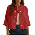 thumbnail image 1 of Women's Linen Shirts Fashion Double Button Cardigans Half Sleeve Mid Short Shirt Spring Summer Solid Lapel Cotton Linen Tops, 1 of 7