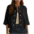 thumbnail image 1 of Women's Linen Shirts Fashion Double Button Cardigans Half Sleeve Mid Short Shirt Spring Summer Solid Lapel Cotton Linen Tops, 1 of 7