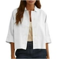 thumbnail image 1 of Women's Linen Shirts Fashion Double Button Cardigans Half Sleeve Mid Short Shirt Spring Summer Solid Lapel Cotton Linen Tops, 1 of 7