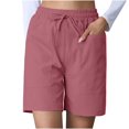 thumbnail image 1 of Women's Linen Short Women Solid Color Wrinkle Elastic Drawstring Waist Shorts Pocket Drawstring Casual Shorts Hot Pink Xl, 1 of 8