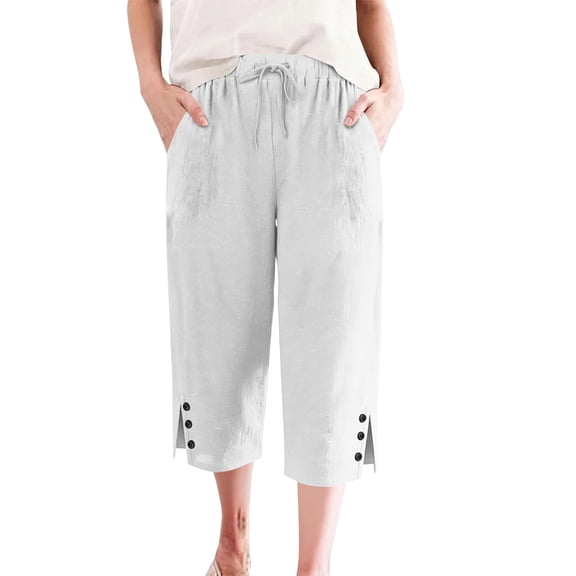 Women's Linen Shorts Bermuda Shorts Knee Length Casual Summer Capri Pants Pull On Long Shorts White XL 15" Inseam