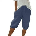 thumbnail image 1 of Women's Linen Shorts Casual Bermuda Long Linen Shorts High Waisted Comfy Summer Shorts with Pockets, 1 of 6