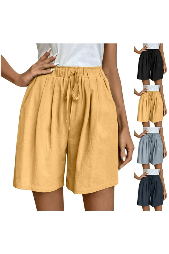 Women's Linen Shorts, Casual Drawstring Waist Summer Bottoms, Lightweight Breathable Comfy, Beach Vacation Lounge Streetwear, Spring Summer Essentials | HAODEJW,Navy M