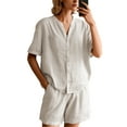 thumbnail image 1 of Women's Linen Shorts Set Casual Summer Outfit Breathable Comfortable Two Piece Streetwear Stylish Loose Fit Top and Bottom, 1 of 2