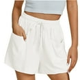thumbnail image 1 of Women's Linen Shorts Solid Color Comfortable Elastic Wide Leg Casual Shorts White, 1 of 8