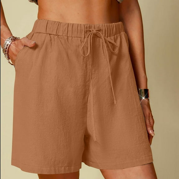 Women's Linen Shorts Solid Color Comfortable Elastic Wide Leg Casual Shorts