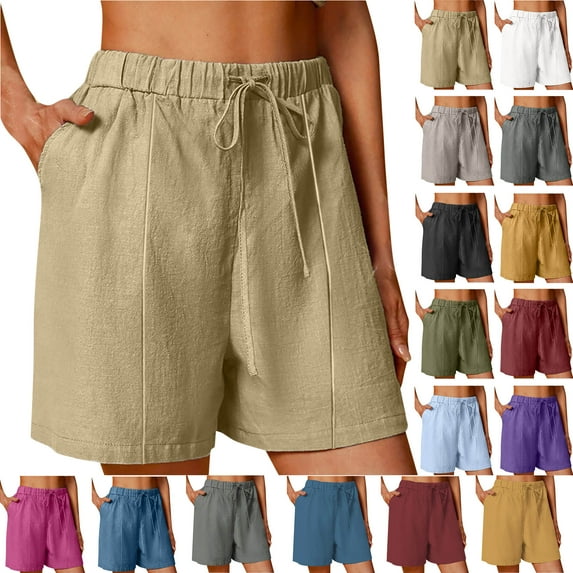 Women's Linen Shorts Summer Oversize Shorts Solid Comfortable Elastic Wide Leg Casual Shorts