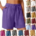 thumbnail image 1 of Women's Linen Shorts Summer Oversize Shorts Solid Comfortable Elastic Wide Leg Casual Shorts, 1 of 8