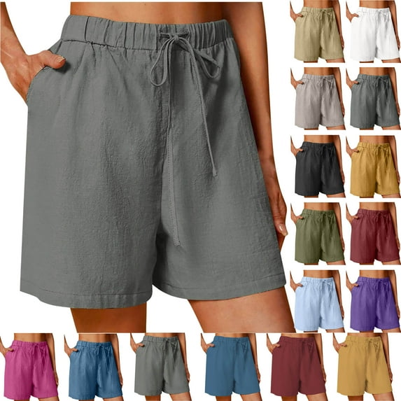 Women's Linen Shorts Summer Oversize Shorts Solid Comfortable Elastic Wide Leg Casual Shorts