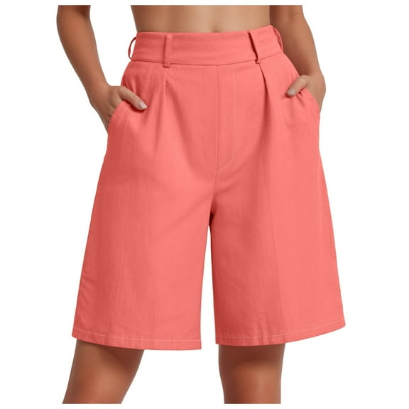 Women's Linen Shorts Wide Leg Dress Casual Summer Pleated Shorts High Waisted with Pockets 7" 10"