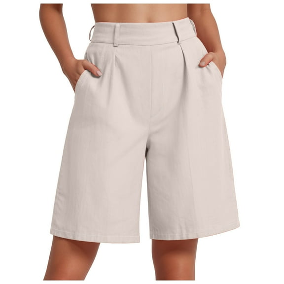 Women's Linen Shorts Wide Leg Dress Casual Summer Pleated Shorts High Waisted with Pockets 7" 10"