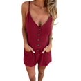 thumbnail image 1 of Women's Linen Sleeveless Pockets Overall Shorts Jumpsuit for Casual Beach Wine Red M, 1 of 9