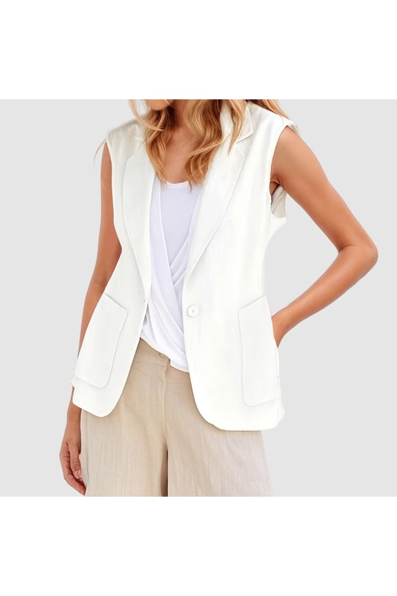 Women's And Linen Sleeveless Solid Color Color Cardigan Small Suit Jacket Women's Light Weight Riding Jacket Duster Jacket for Women Lay D down Mid Vests for Women with Pockets Heated Vest Women Boys
