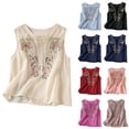 thumbnail image 1 of Women's Linen Sleeveless Tank Tops 2026 Summer Casual Boho Embroidered Loose Lightweight Blouses by Yigetop Red 2XL, 1 of 7