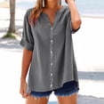 thumbnail image 1 of Women's Linen Solid 3/4 Sleeve Oversized Tunic Top | V-Neck Casual Dressy Blouse, 1 of 9