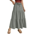 thumbnail image 1 of Women's Linen Solid A Line Wrap Skirt - Drawstring, Ruffle Hem, High Waisted, Sexy Beach Maxi Skirt, 1 of 4
