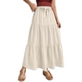 thumbnail image 1 of Women's Linen Solid A Line Wrap Skirt - Drawstring, Ruffle Hem, High Waisted, Sexy Beach Maxi Skirt, 1 of 4