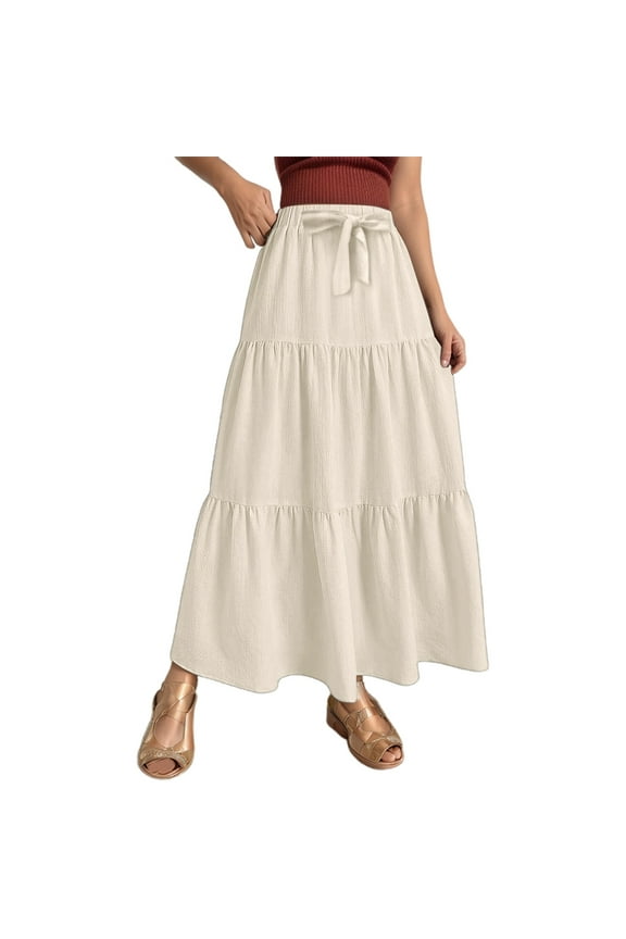 Women's Linen Solid A Line Wrap Skirt - Drawstring, Ruffle Hem, High Waisted, Sexy Beach Maxi Skirt