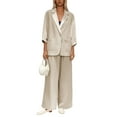 thumbnail image 1 of Women's Linen Suit Set Casual Comfortable Loose Fit Trousers Outfit for Daily Wear Spring Summer Fall Winter, 1 of 2