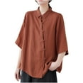 thumbnail image 1 of Women's Linen Summer 3/4 Sleeve Button Down Shirt High Low Tops, 1 of 5