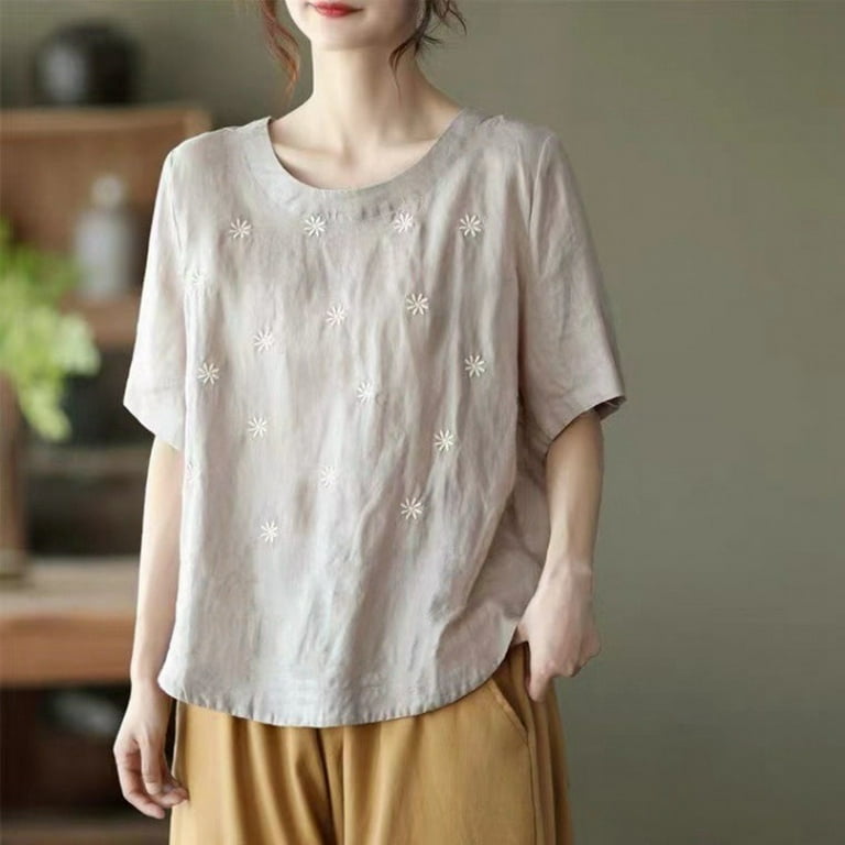 Women's And Linen Summer Embroidery Casual Literary Retro Solid