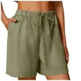 thumbnail image 1 of Women's Linen Summer Shorts Casual Bermuda Wide Leg Mid Length High Waisted Drawstring Short with Pocket, 1 of 6
