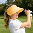 thumbnail image 1 of Women’s Linen Sun Visor Hat, Wide Brim UV Protection Cap, Lightweight Adjustable Headband Visor for Golf, Beach & Outdoor Activities(Yellow), 1 of 5
