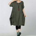 thumbnail image 1 of Women's Linen T-Shirt Tunic Skirt Round Neck Short Sleeve Midi Dress Concert Dresses Womens Fashion Casual Summer Dress Woman Women Midi Dresses Summer Summer Dresses for Womens Long Sleeve Dresses, 1 of 4