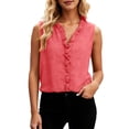 thumbnail image 1 of Women's Linen Tank Tops Summer Trendy Sleeveless Ruffle Front V Neck Flowy Shirts Dressy Casual Going Out Top Vest, 1 of 4