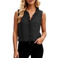 thumbnail image 1 of Women's Linen Tank Tops Summer Trendy Sleeveless Ruffle Front V Neck Flowy Shirts Dressy Casual Going Out Top Vest, 1 of 4