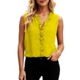 thumbnail image 1 of Women's Linen Tank Tops Summer Trendy Sleeveless Ruffle Front V Neck Flowy Shirts Dressy Casual Going Out Top Vest, 1 of 4