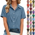 thumbnail image 1 of Women's Linen Tops Lapel Short Sleeve Shirts Casual Dressy Summer Tops Loose Button Tunic Summer Blouse, 1 of 8