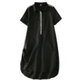 thumbnail image 1 of Women's Linen Tunic Dresses Floral Embroidered Button Down Midi Dress Black M, 1 of 2